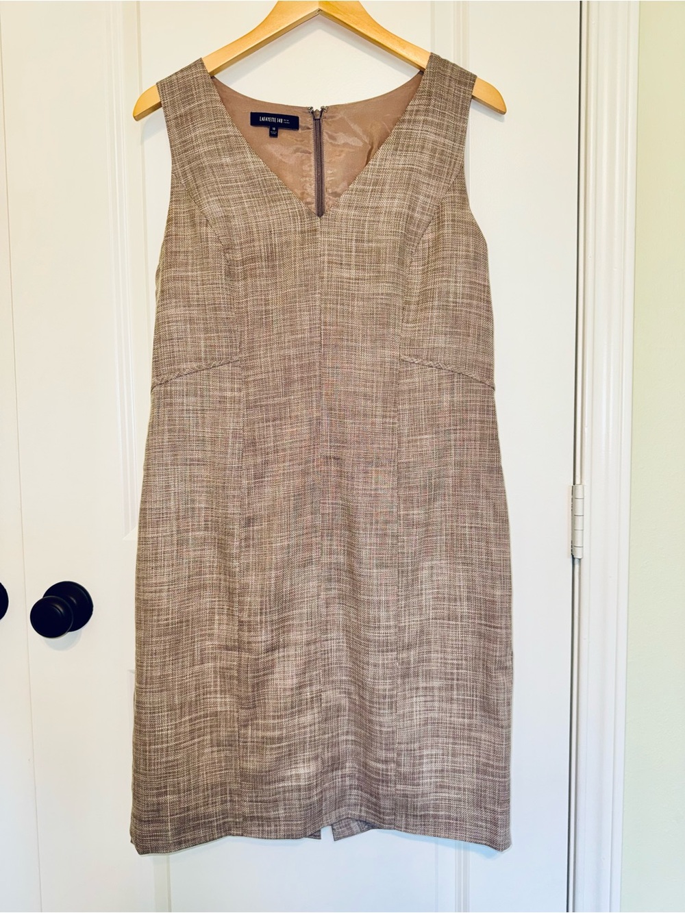 Taupe Sleeveless V-Neck Sheath Dress